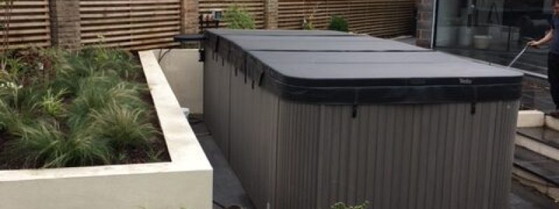 Modern Garden with Swim Spa & Outdoor Kitchen